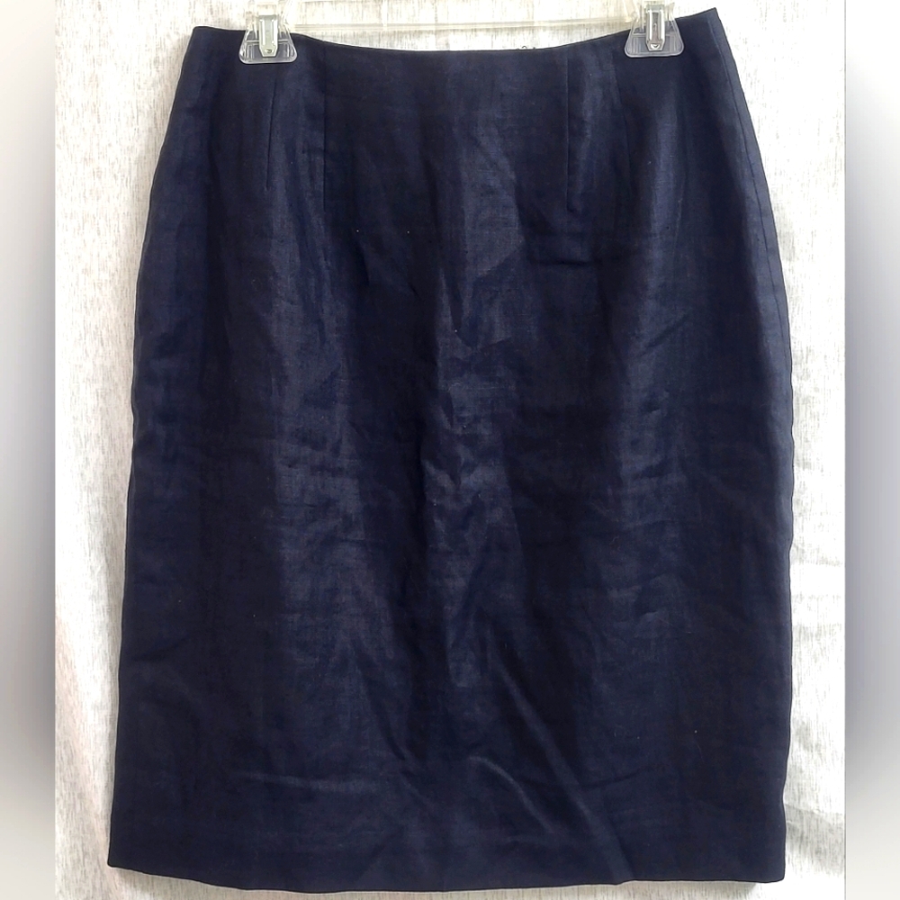 Lord & Taylor Black Linen Lined Above Knee Straight Pencil‎ Skirt Size 8
